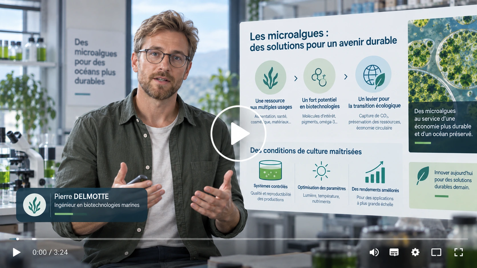 Frame vidéo d’un expert présentant un contenu scientifique médiatisé