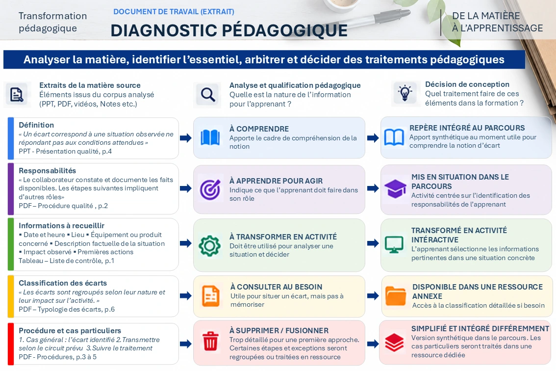 Diagnostic pédagogique : analyse de la matière, qualification pédagogique et décisions de conception
