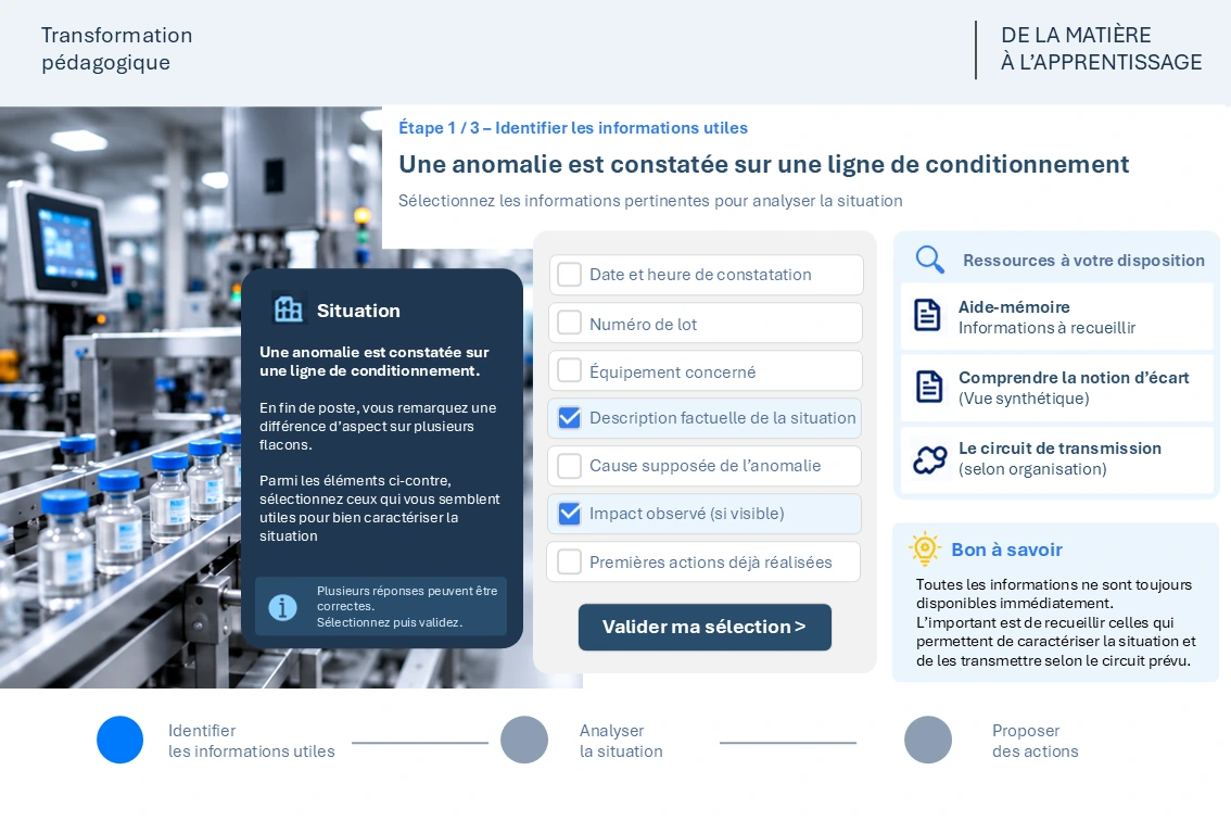 Démonstrateur de mise en situation issu d’une transformation pédagogique
