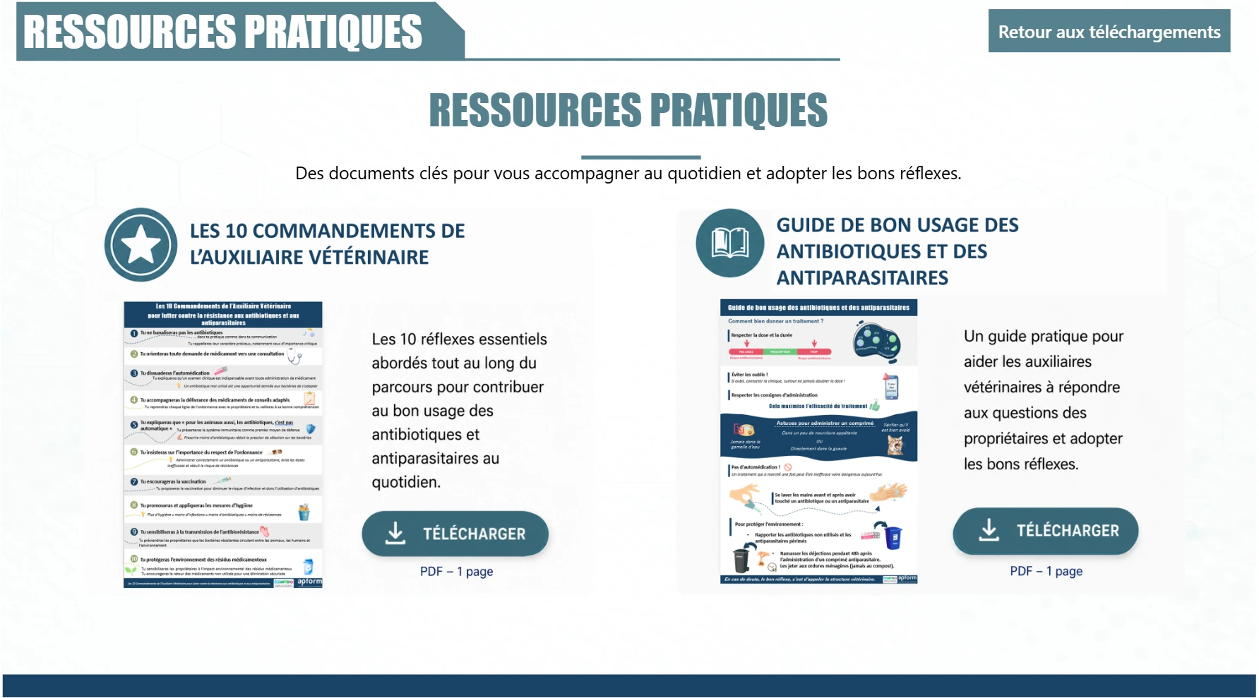 Ressources pratiques proposées aux auxiliaires vétérinaires