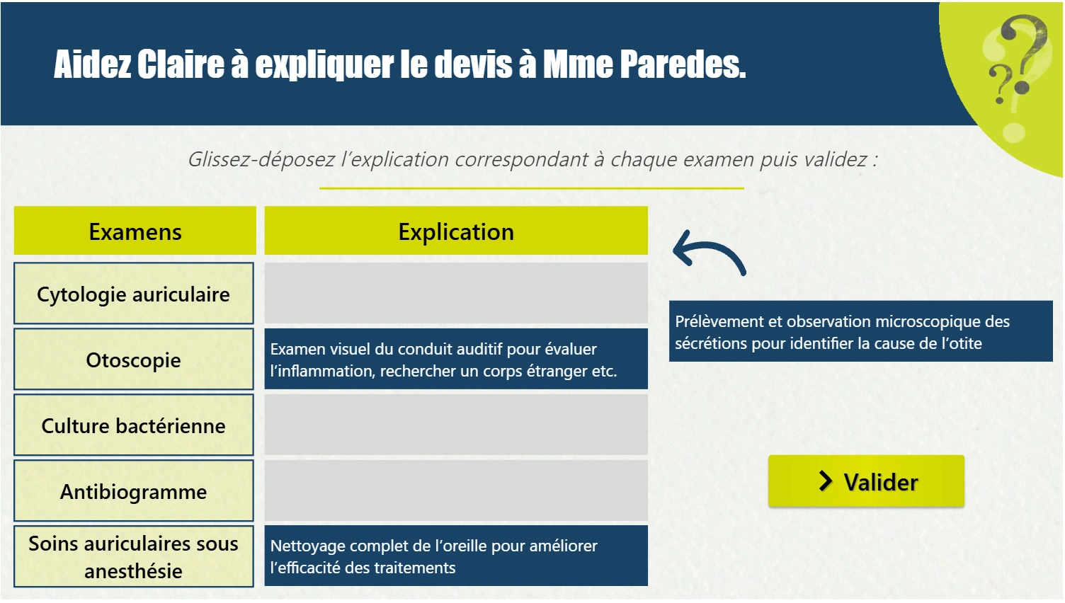 Activité glisser-déposer autour d’une situation métier